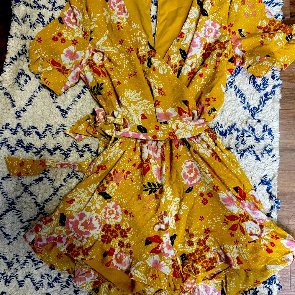 Mustard colored ruffled romper